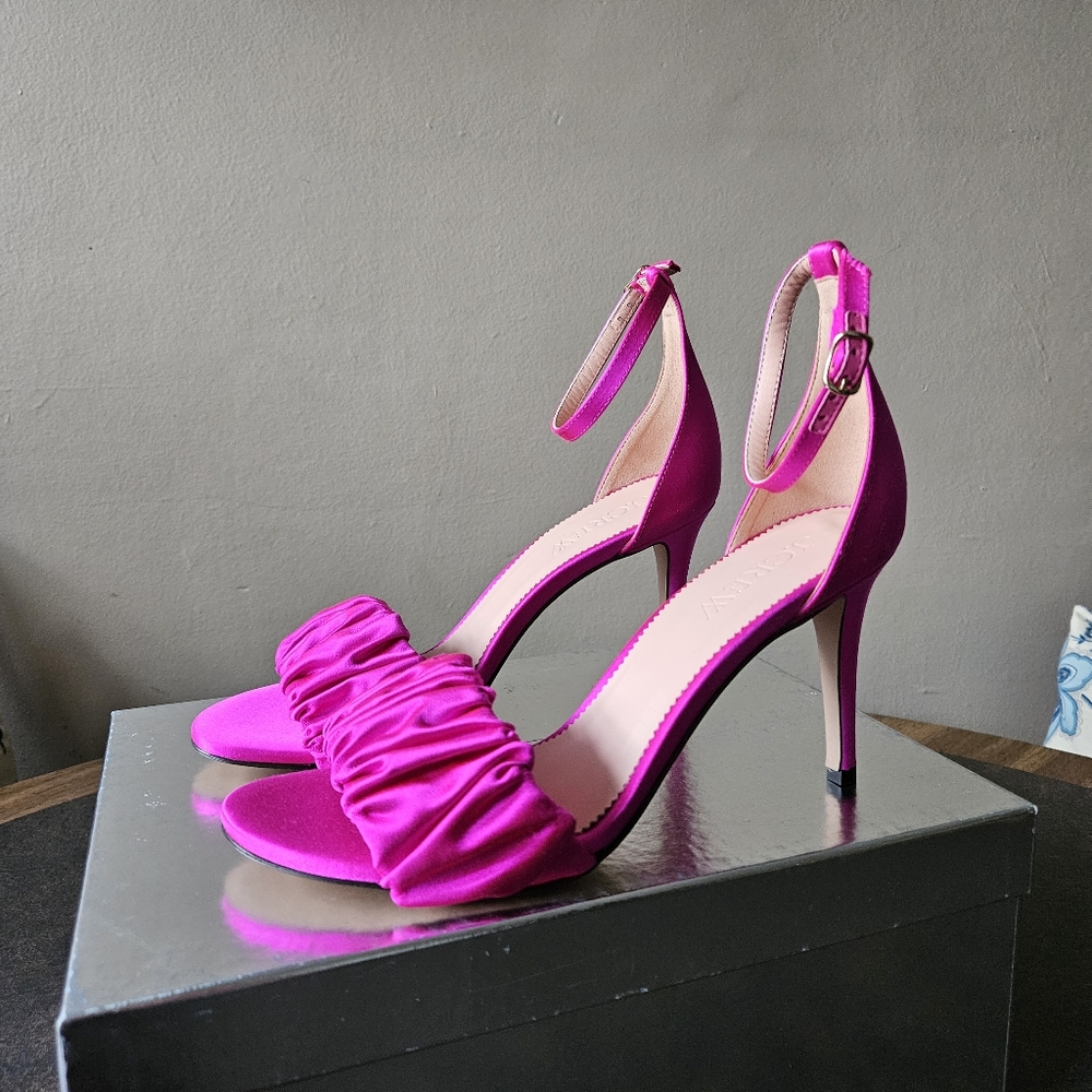 NWT J. Crew Collection Rylie ruched-strap heels in pink satin - Picture 3 of 17
